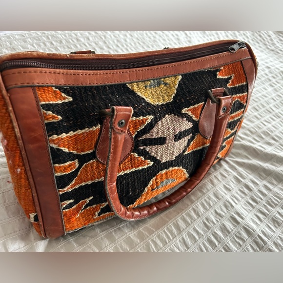 Handbags - Vintage Embroidered & Leather Mini Carpetbag
